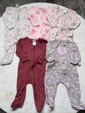 Gerber Baby Girls Pink, Floral & Burgundy Footed One-Pieces - 6 Pack